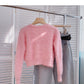 Mohair sweater gentle temperament solid V-neck short long sleeve  6138