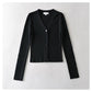 V-neck single breasted high waist open navel knitted cardigan  7385