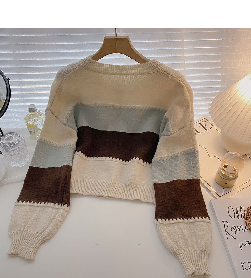 Korean minority retro single breasted round neck sweater  5862