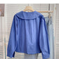 Baby collar solid color long sleeve shirt looks thin and versatile top  6372