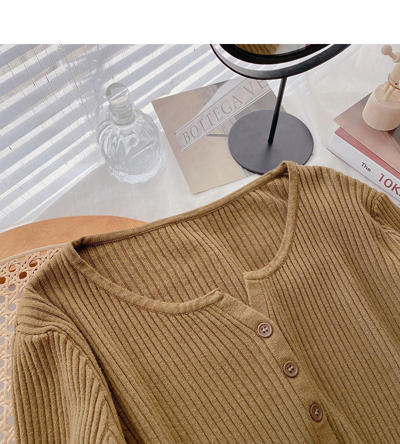 Knitted cardigan women's lazy style solid color versatile long sleeve top  6684