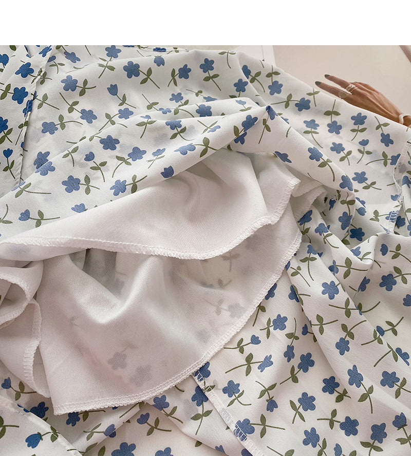 Sweet broken flowers show thin high waist A-shaped medium length skirt  5823