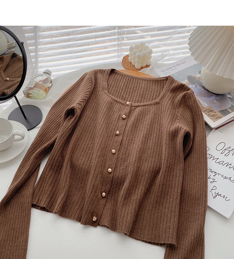 Long sleeve Pullover small square neck sweater  6636