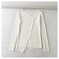 V-neck button irregular slim long sleeved sweater  7465