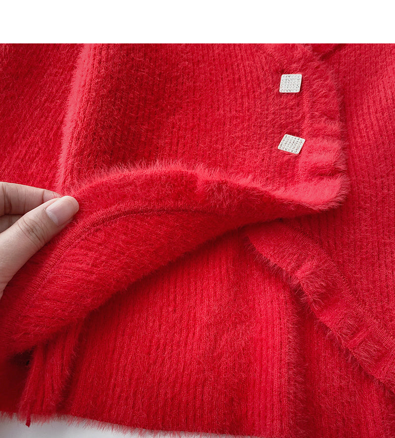 Gentle retro temperament V-neck short slim top cardigan  6153