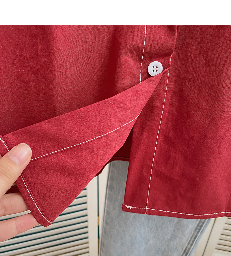 Korean slim retro design open line Lapel top  6383