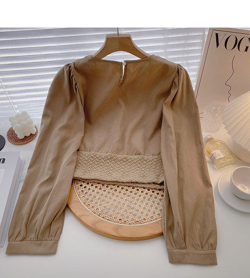 The new Korean design feels thin, short long sleeved top  6272