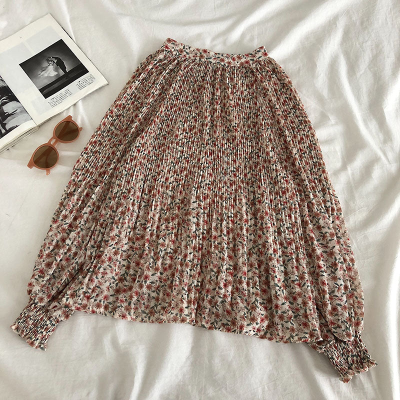 Bow tie tie round neck crimped floral doll shirt  6236