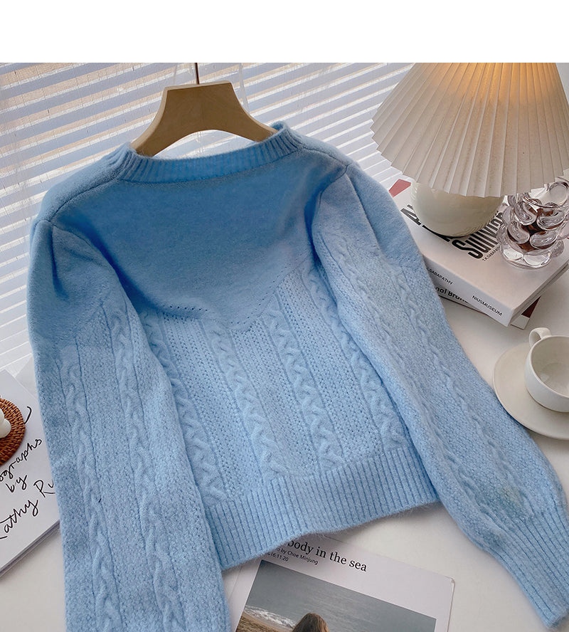 Small fresh and sweet foreign style nail bead round neck twist coat  6004
