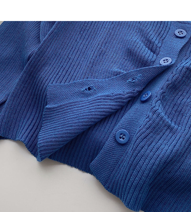 Gestrickte, dünne, langärmlige, schmale Strickjacke mit V-Ausschnitt 6507