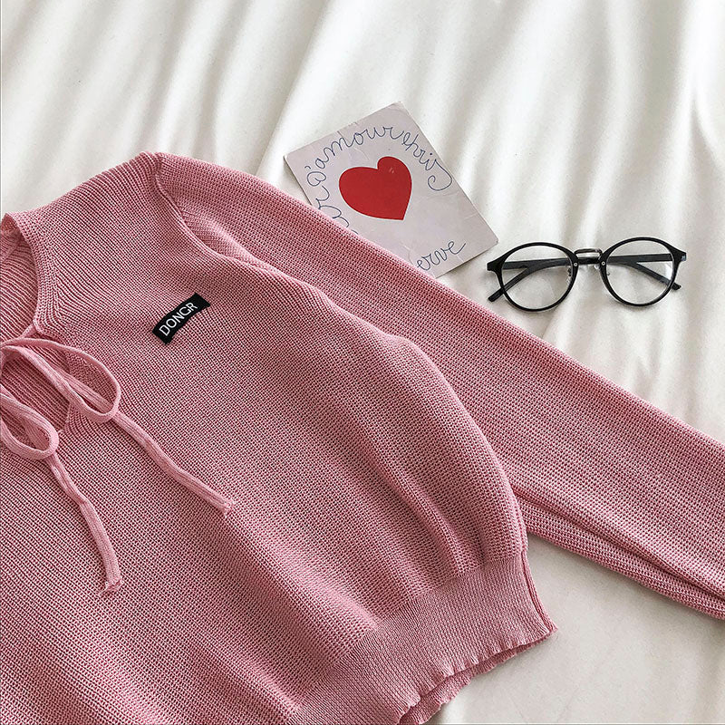 Neues koreanisches Casual-Ins-Faul-Langarm-Pullover-Top 6476