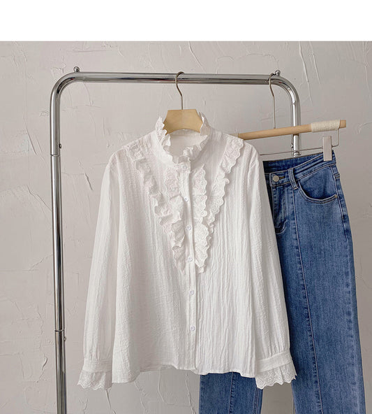 Chemisier, style étranger pour femme, haut polyvalent à col montant, mode 6393