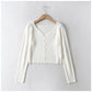 V-neck waist with exposed navel and long sleeve knitted cardigan  7229