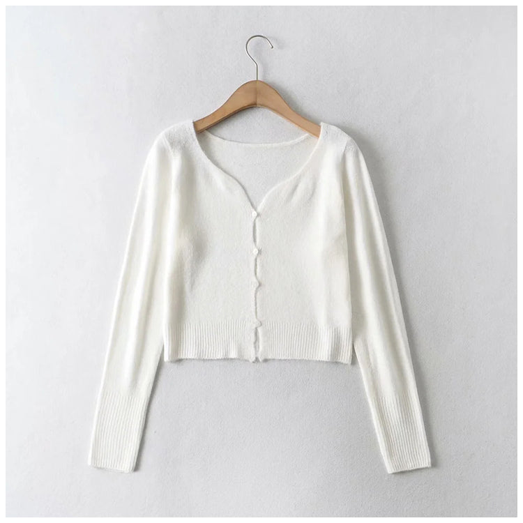 V-neck waist with exposed navel and long sleeve knitted cardigan  7229