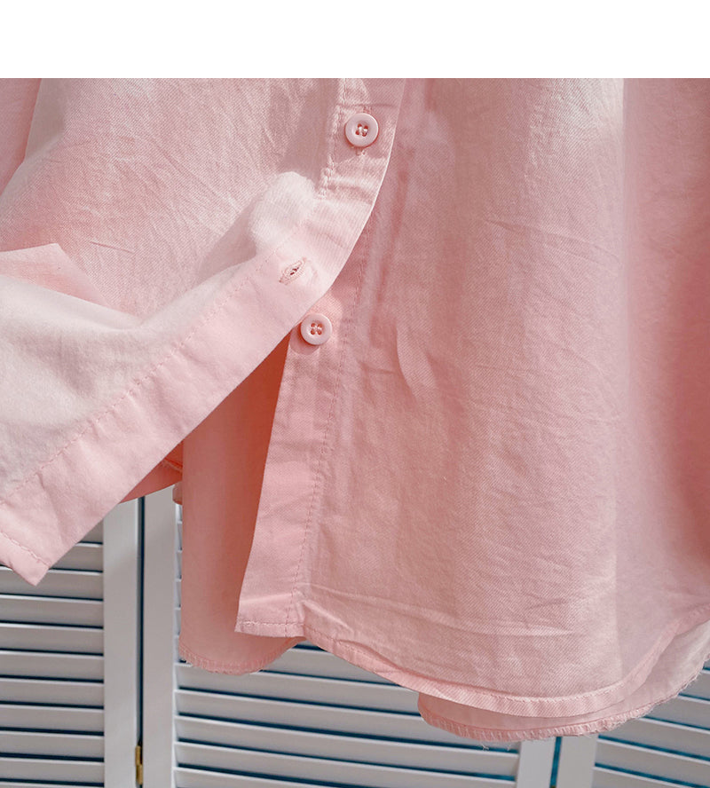 Long sleeve solid color shirt casual loose cardigan top  6426