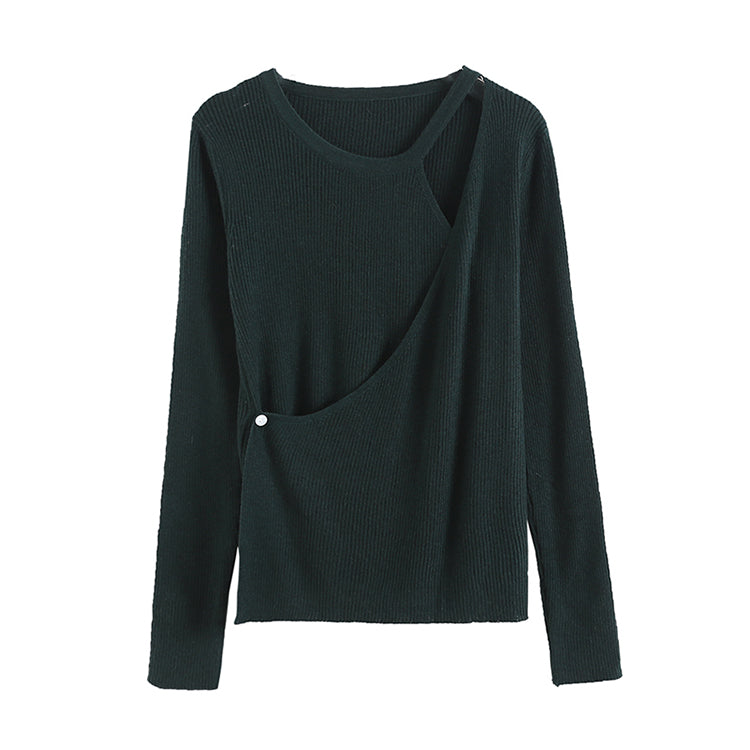 Chemise en tricot irrégulier pour femme, coupe slim, couleur pure, automne 7267