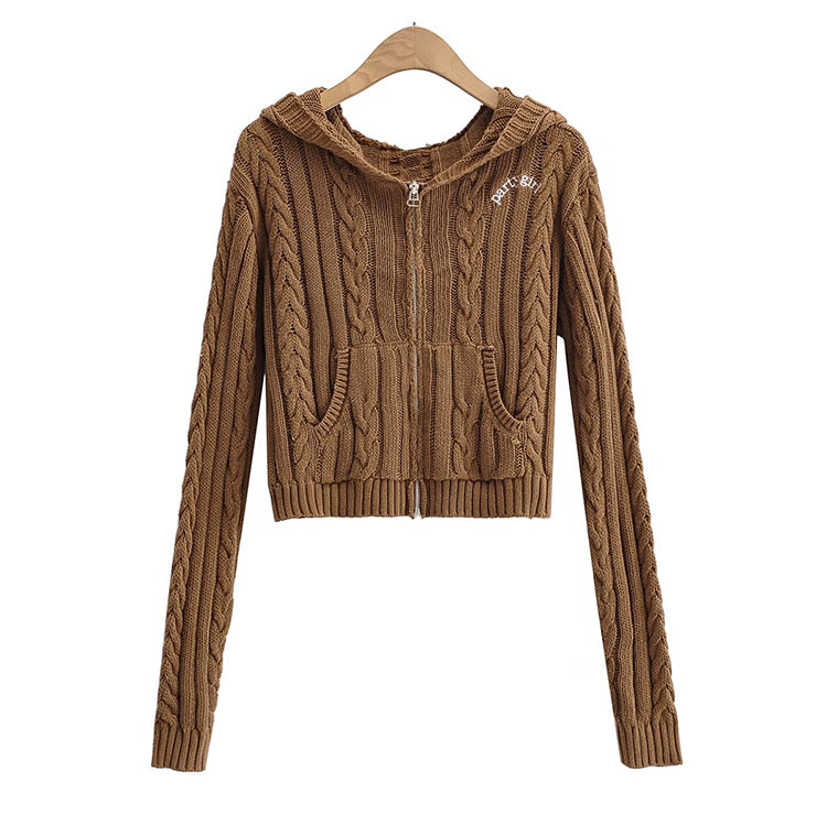 Slim letter embroidery zipper knit coat autumn  7447