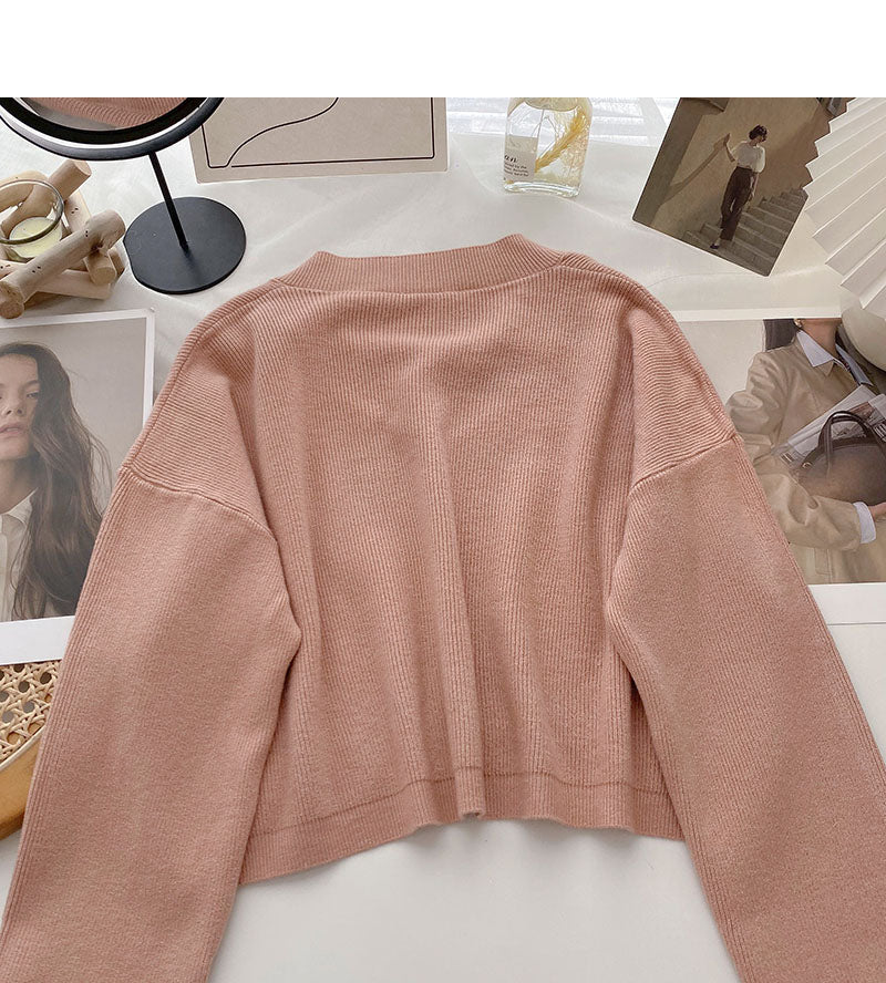 Fauler Strickpullover einfarbig V-Ausschnitt Pullover Top 6677