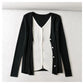 V-neck breasted color contrast fake two slim knit Cardigans  7471