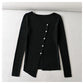 V-neck button irregular slim long sleeved sweater  7465