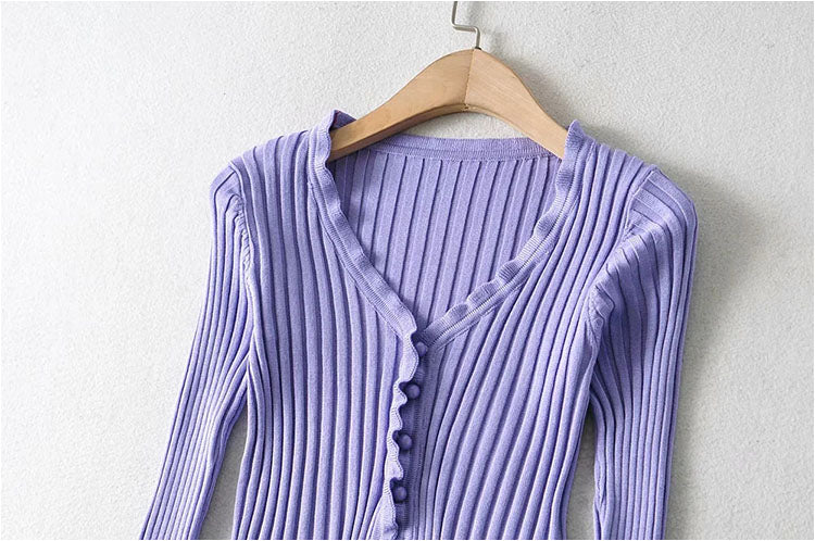 Vintage fungus edge sweater slim high waist top  7181