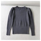Round neck bubble sleeve elastic slim knit sweater  7444