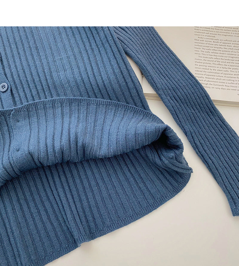 Knitted cardigan women's fashion versatile V-Neck long sleeve top  6558