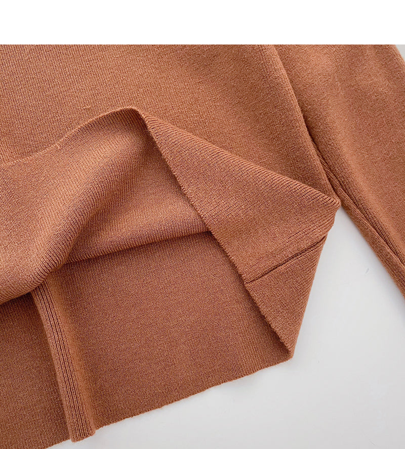 Solid color simple and versatile stand collar Pullover long sleeve Knitted Top  6655