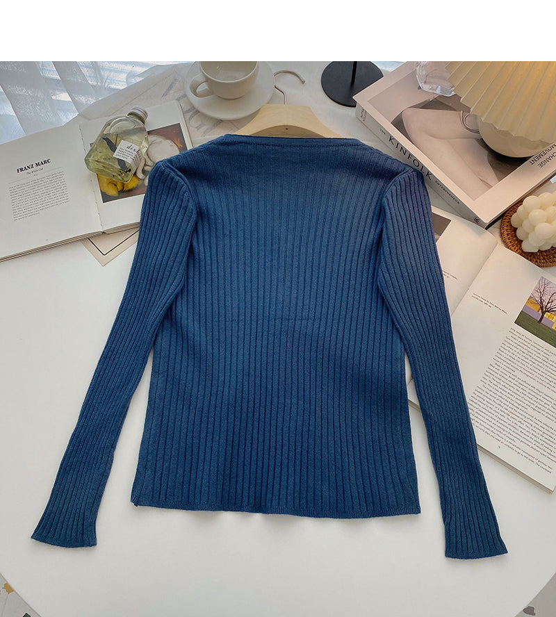 Knit cardigan slim slim V-Neck long sleeve top  6514