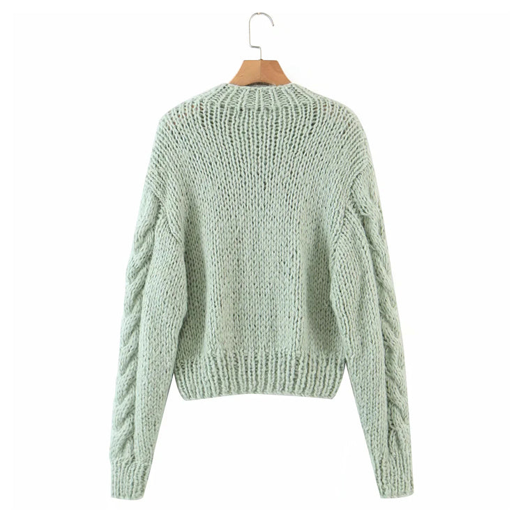New lazy style round neck single breasted twist sweater  7321