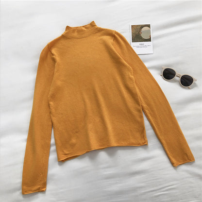 Stehkragen-Pullover Damen Solid Slim Langarm Pullover Top 6454