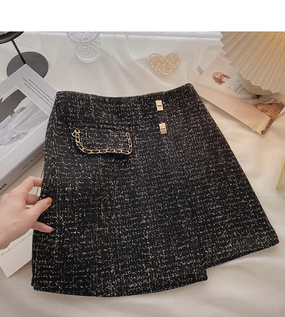 Modischer Rock in A-Form mit hoher Taille aus heller Seide und Wolle im Retro-Stil 5495