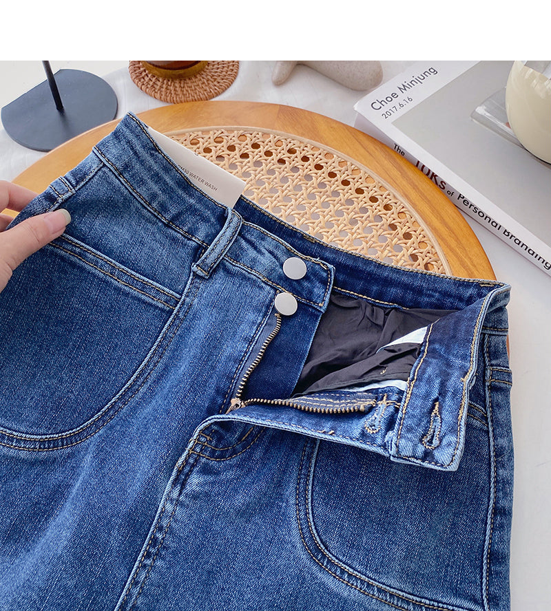 Denim skirt design small pocket high waist A-line casual skirt  5389
