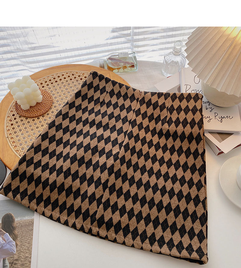 Retro-Mode-Color-Blocking-Gitter dünner A-Wort-Rock mit hoher Taille 5463