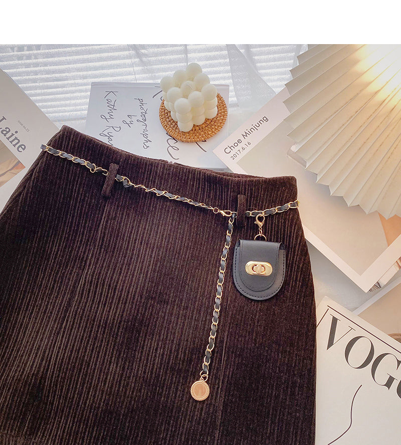 Versatile fashion high waist corduroy short skirt for waist bag  5429