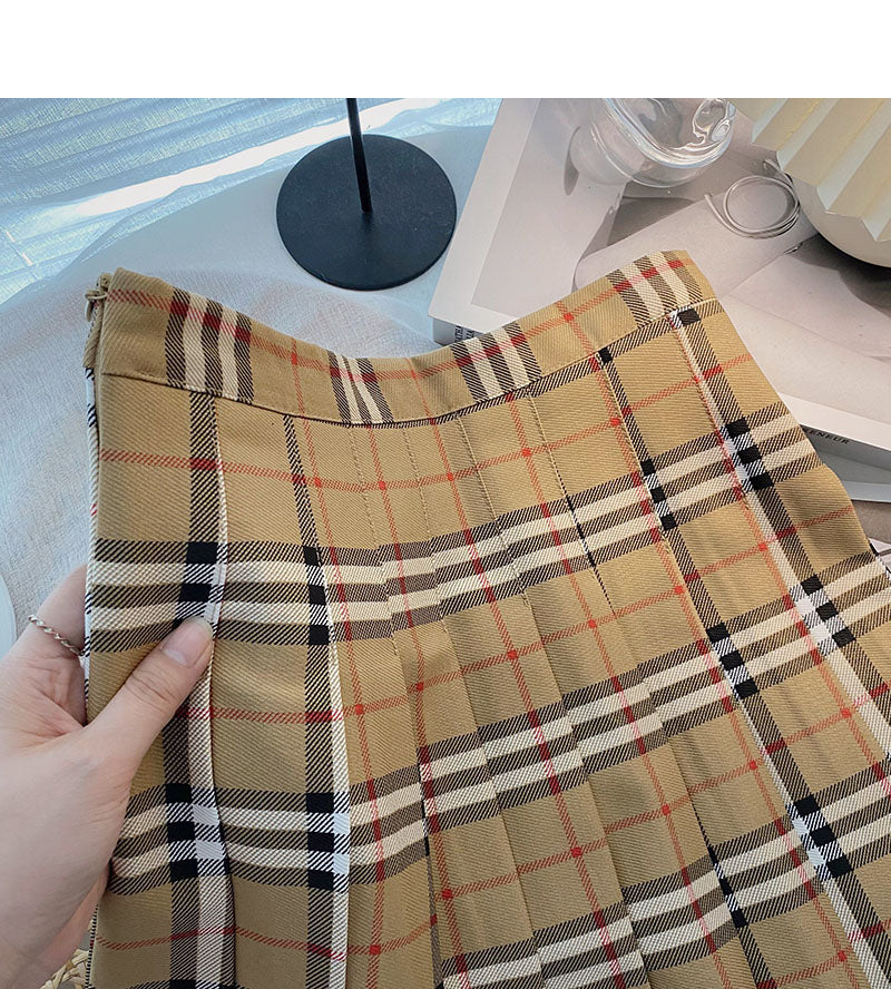 Jupe plissée à carreaux pour femme, taille haute, coupe trapèze, 5435