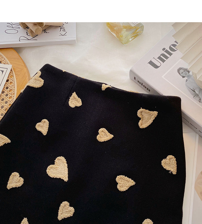 Love flocking design felt woolen skirt  5367