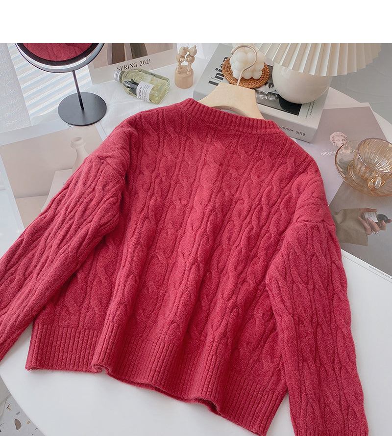 Einreihiger Strickmantel mit Rundhalsausschnitt und Twist 6175