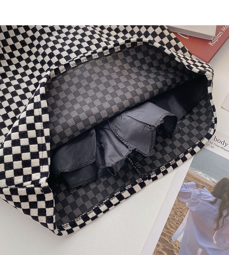 Retro chessboard plaid skirt, slim high waist A-line skirt  5488