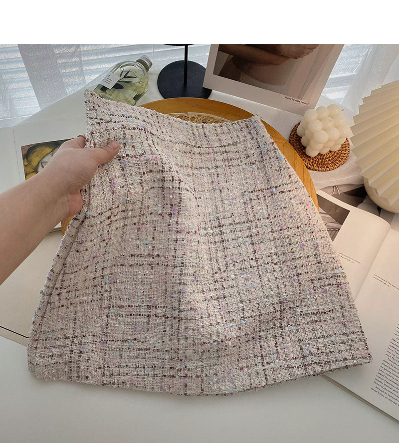 Jupe portefeuille taille haute en tweed rétro à carreaux Gas 5503