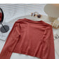 Long sleeve V-neck short T-shirt solid small coat  6442