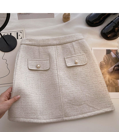 Korean retro small fragrance bright silk high waist A-shaped skirt  5393