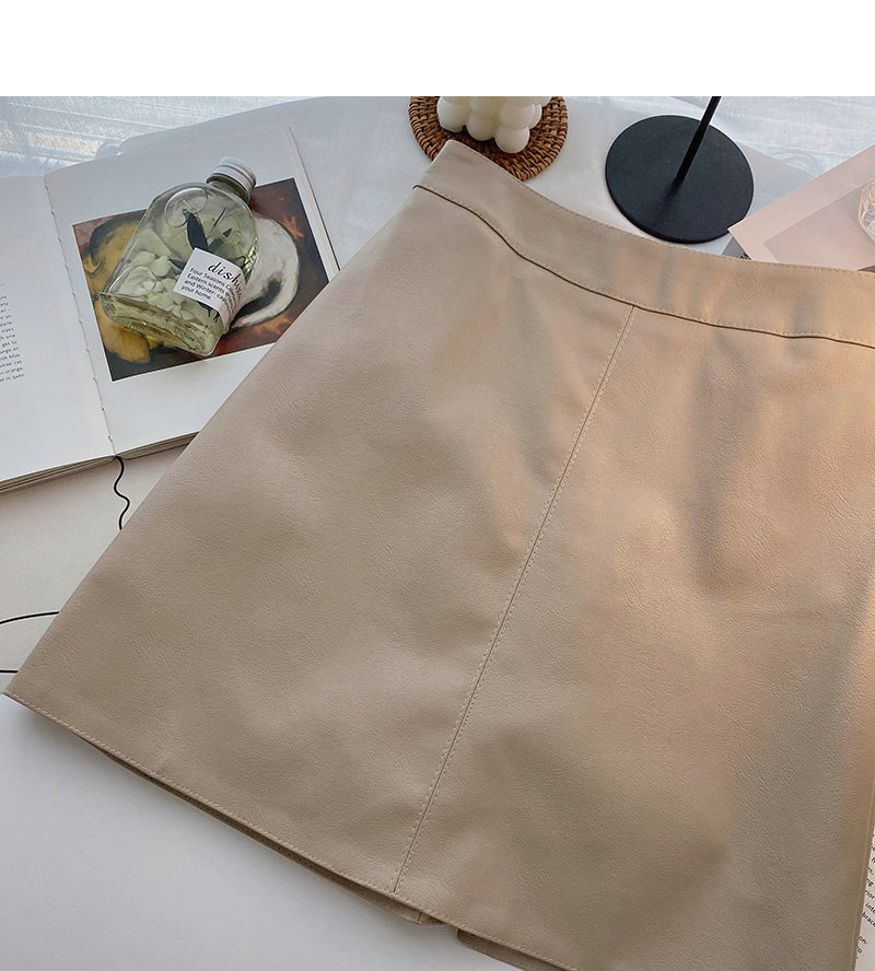 Einfarbiger Rock in A-Linie mit hoher Taille 5406