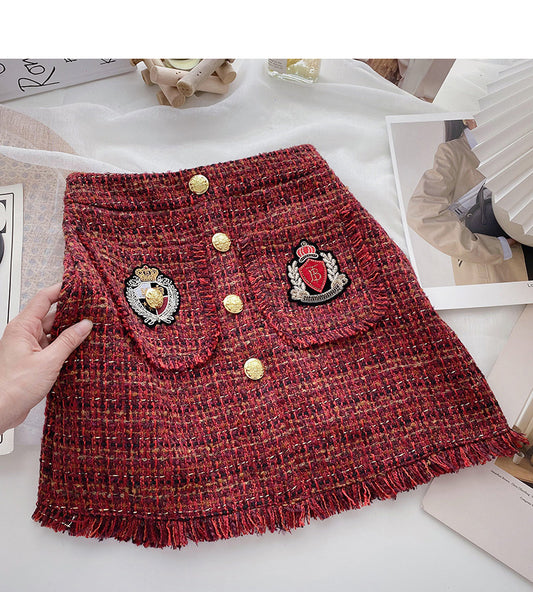 Small fragrant wind tweed A-shaped skirt  5368