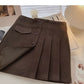 Three button design high waist pleated skirt for women  5424