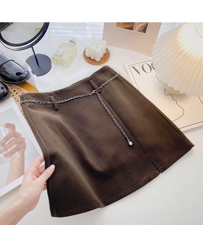 Nouvelle jupe trapèze slim rétro taille haute avec chaîne 5453