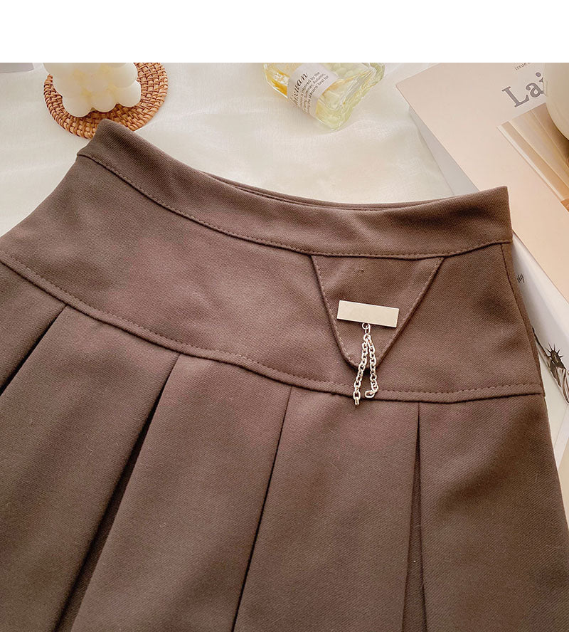 Solid pleated skirt Korean version age reducing college style versatile skirt  5460