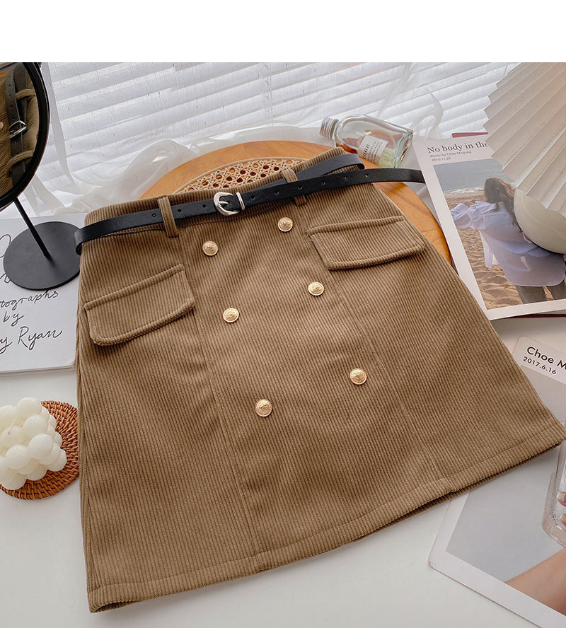 High waist wrap buttock double breasted design, slim retro skirt  5496