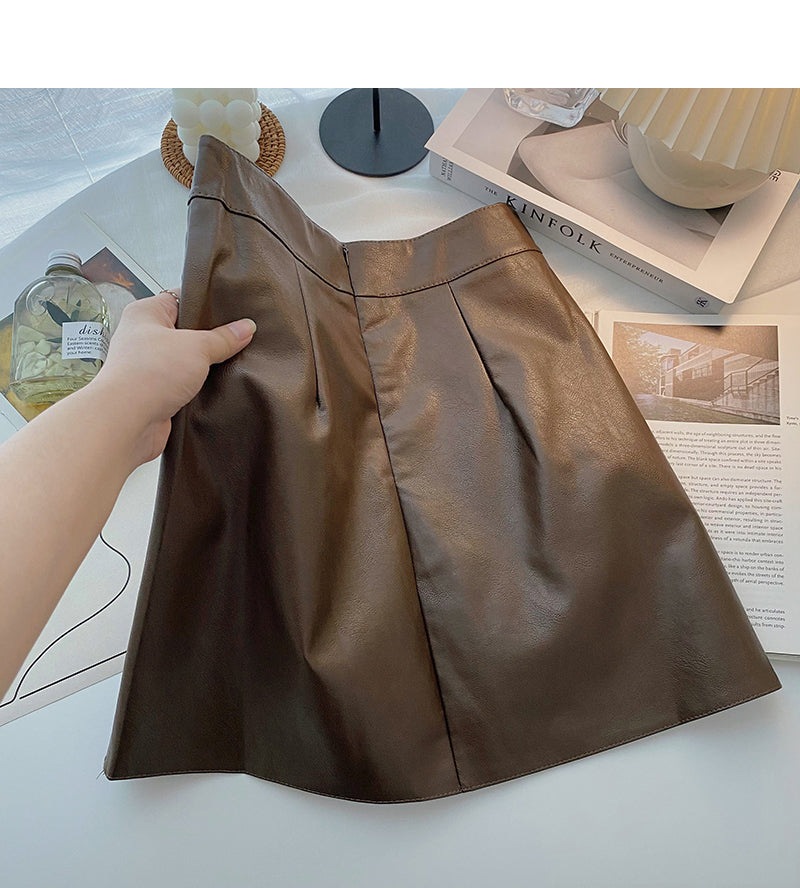 Einfarbiger Rock in A-Linie mit hoher Taille 5406
