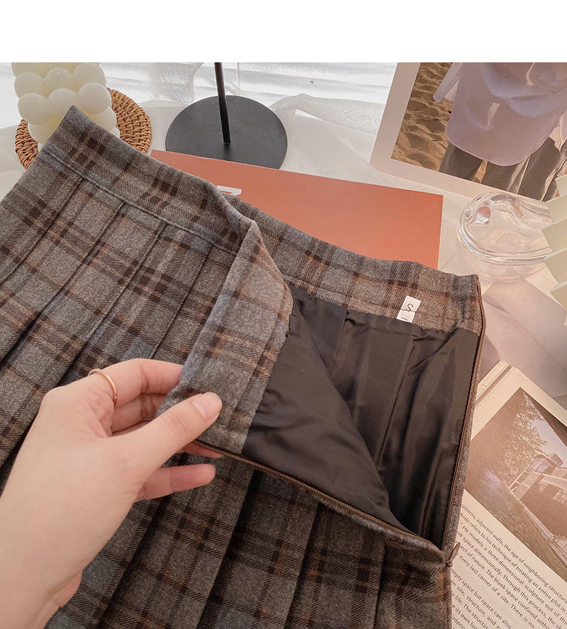 Alterungsreduzierender Retro-Studentenrock in A-Form mit hoher Taille und Karomuster 5473